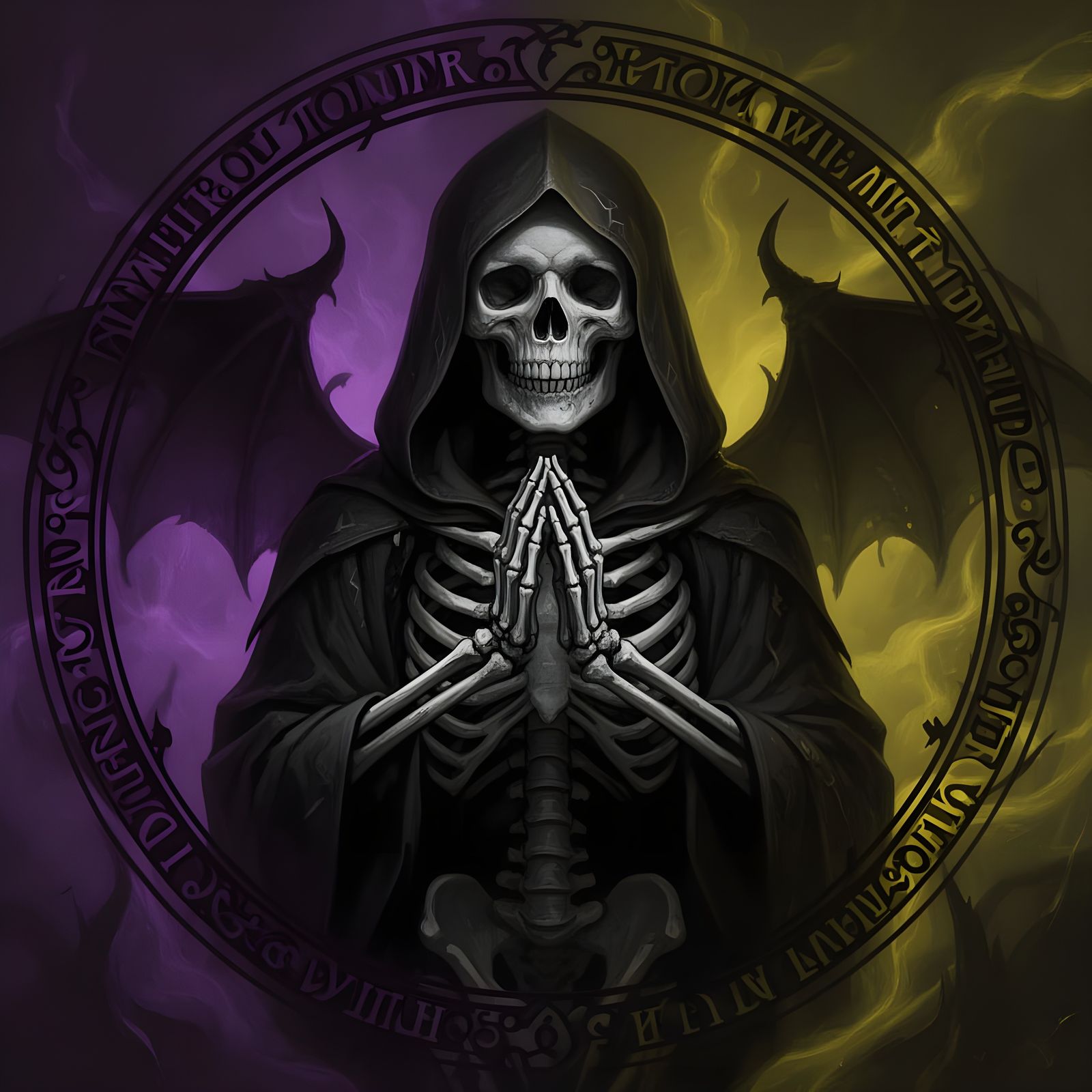 Dark Fantasy Skeleton Praying in Volumetric Light