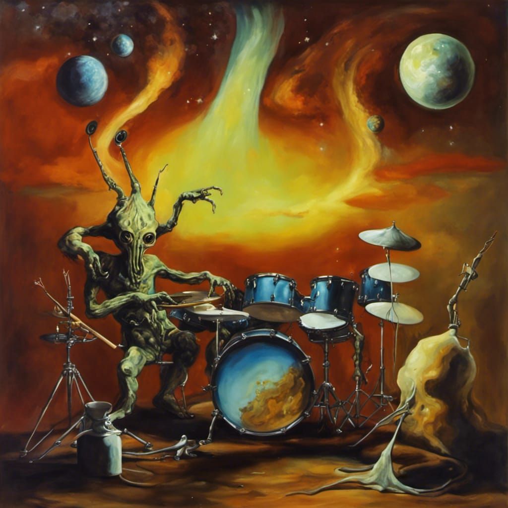 Surreal Alien Drummer in Space, Dali Style