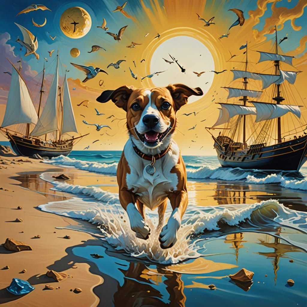 Dog's Surreal Dreamscape: A Vibrant Digital Painting