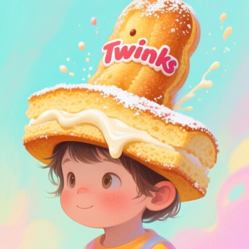 Child Wearing Twinkie Hat in Playful Digital Art