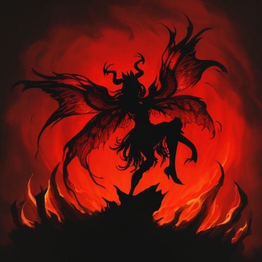 Dark Silhouette Fairy in Red Orange Hues