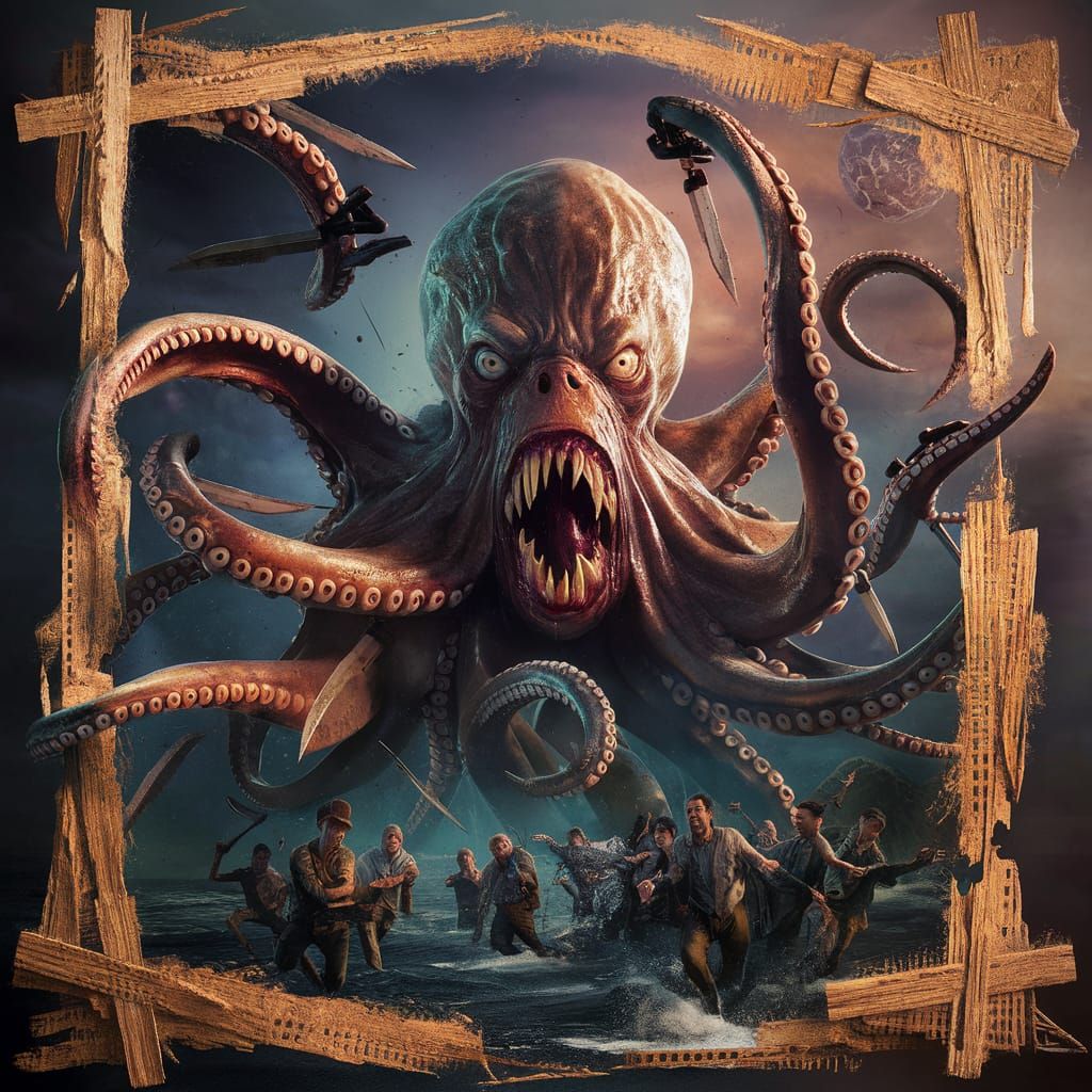Menacing Octopus Unleashes Fury: A Hyperrealistic Movie Post...