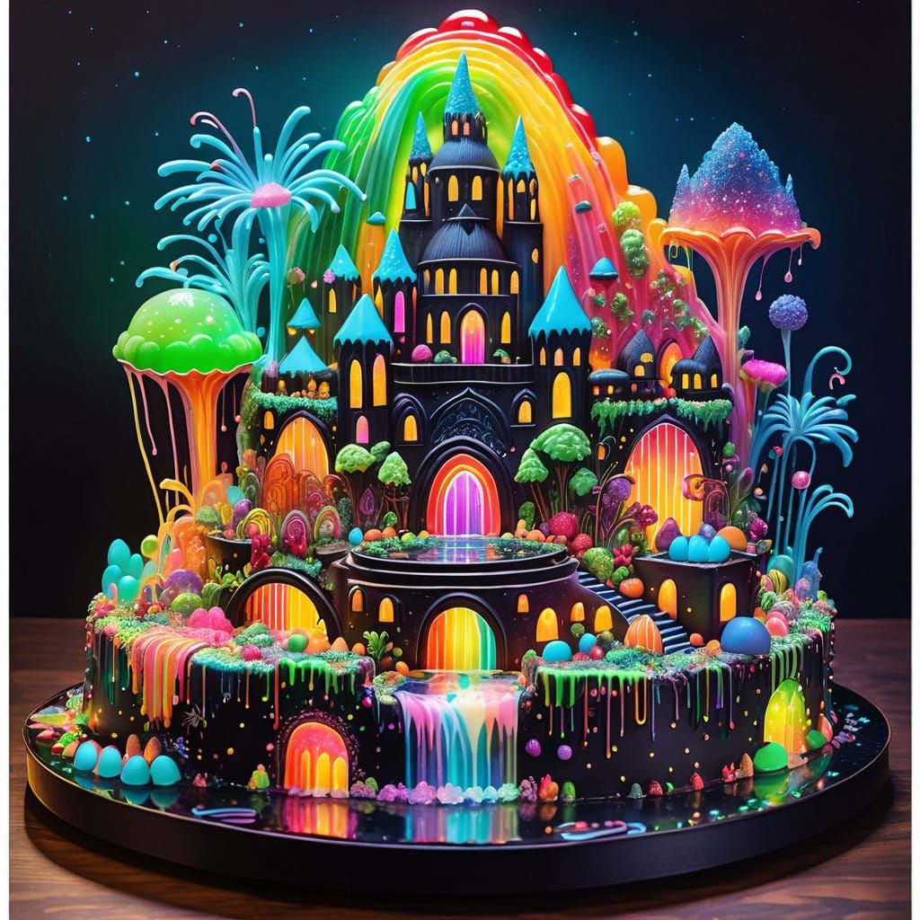 Magical Luminous Jello Wonderland with Neon Palace