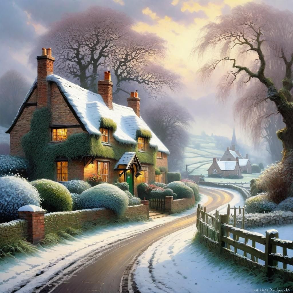Snowy English Countryside Home in Sinister Fantasy Style
