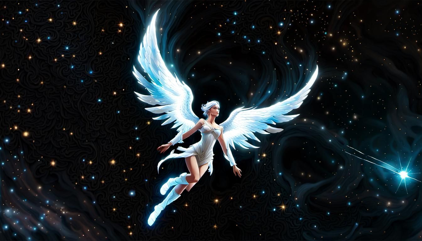 Celestial Angel Battling Demons in a Cosmic War