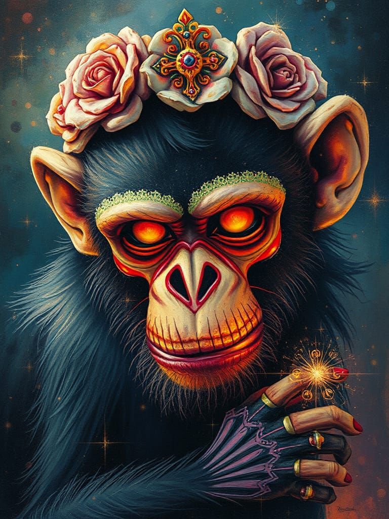Day of the Dead Monkey in Alcohol Ink Style