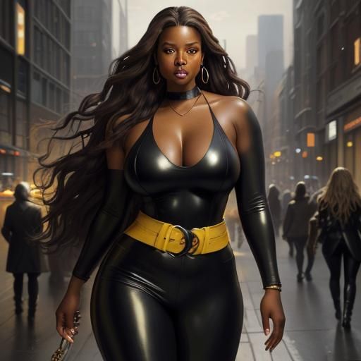 Heavy black leather lady