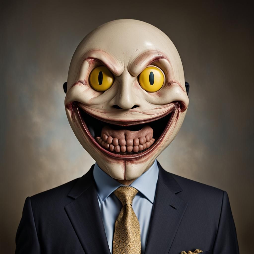 Creepy Smiley Mask Portrait in Professional Style