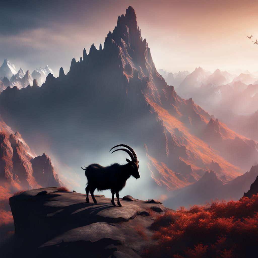 Mountain Goat Silhouette: Detailed Fantasy Art