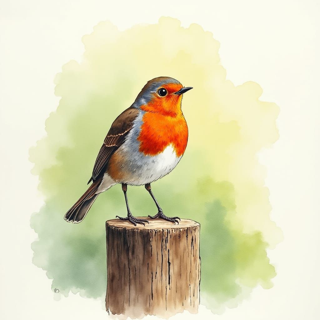 Vibrant Watercolour Robin Illustration