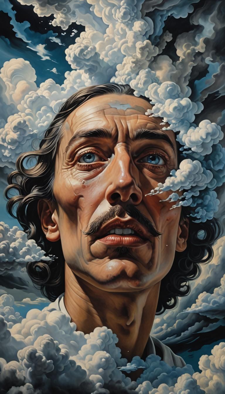 Surreal Dreamscape: Face Between Heaven and Hell