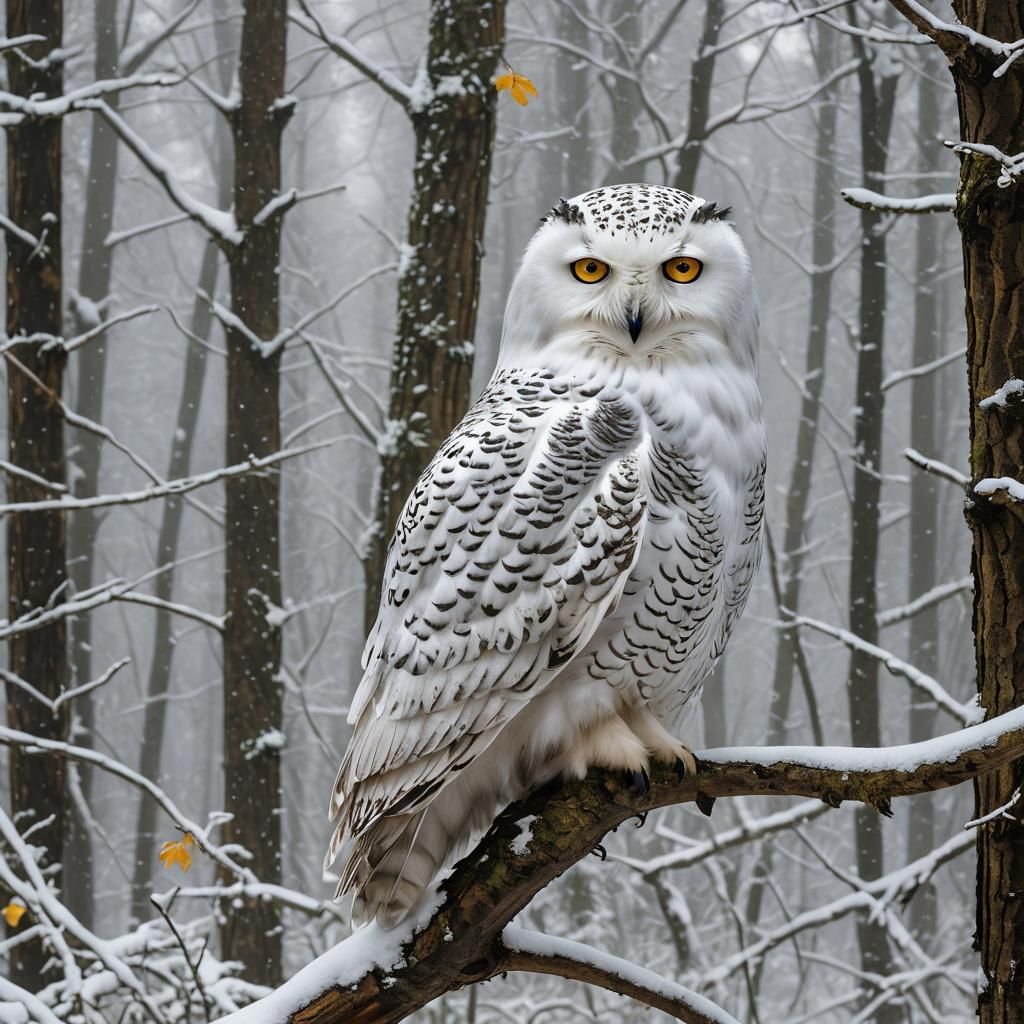 Majestic Snowy Owl in Ancient Forest, Sci-Fi Style