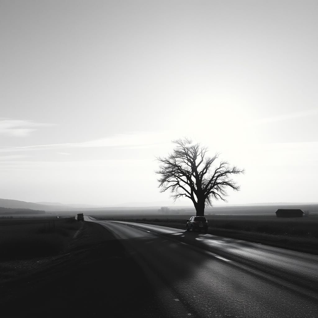 Winding Road with Shadow: A Soulful Journey