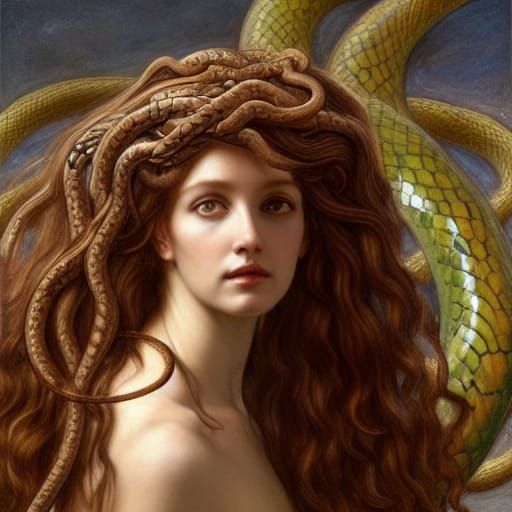 Medusa Portrait in Pre-Raphaelite Style