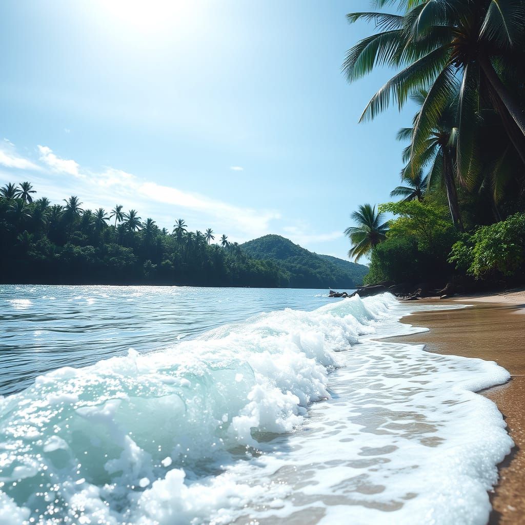 Tropical Shoreline with Bright Blue Water