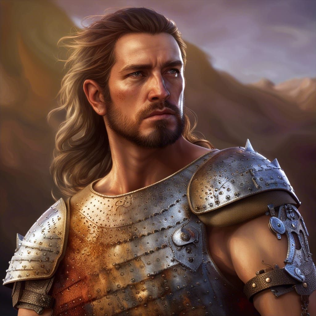 Rugged Warrior in Armor, Dramatic Lighting