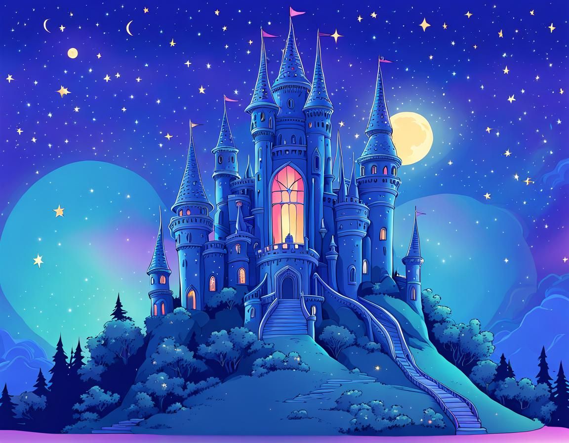 Detailed Fairy Castle in Starry Sky