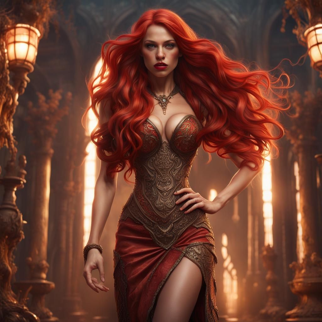 Alluring Woman with Red Hair: Fantasy Concept Art