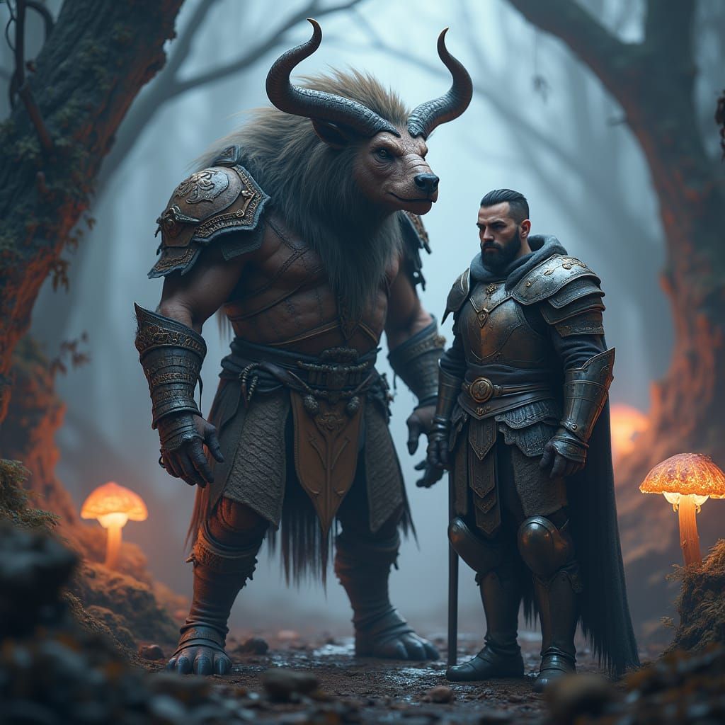 Majestic Beast and Warrior Unite in Fantastical Realm