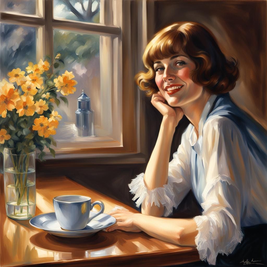 Modern Portrait of a Daydreaming Woman: Digital Art