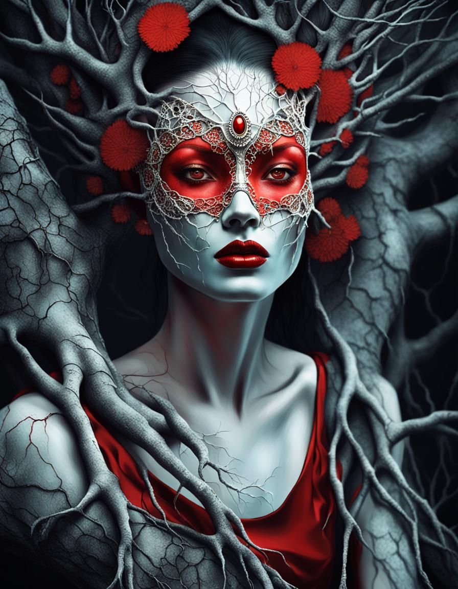 Surreal Girl with Tree Roots, Inspired by Beksinski