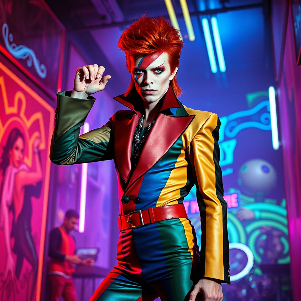 Ziggy Stardust in Psychedelic Neon Art