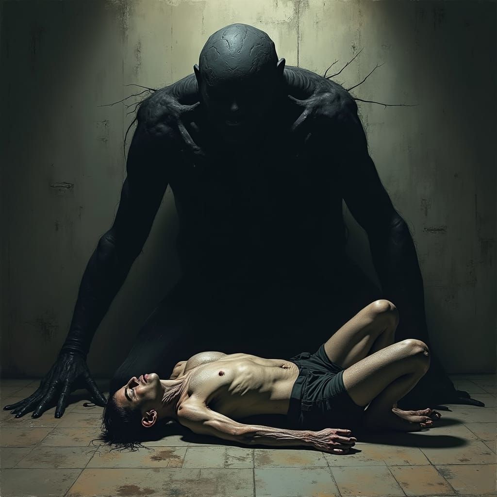 Haunting Image of Man Consumed by Darkness