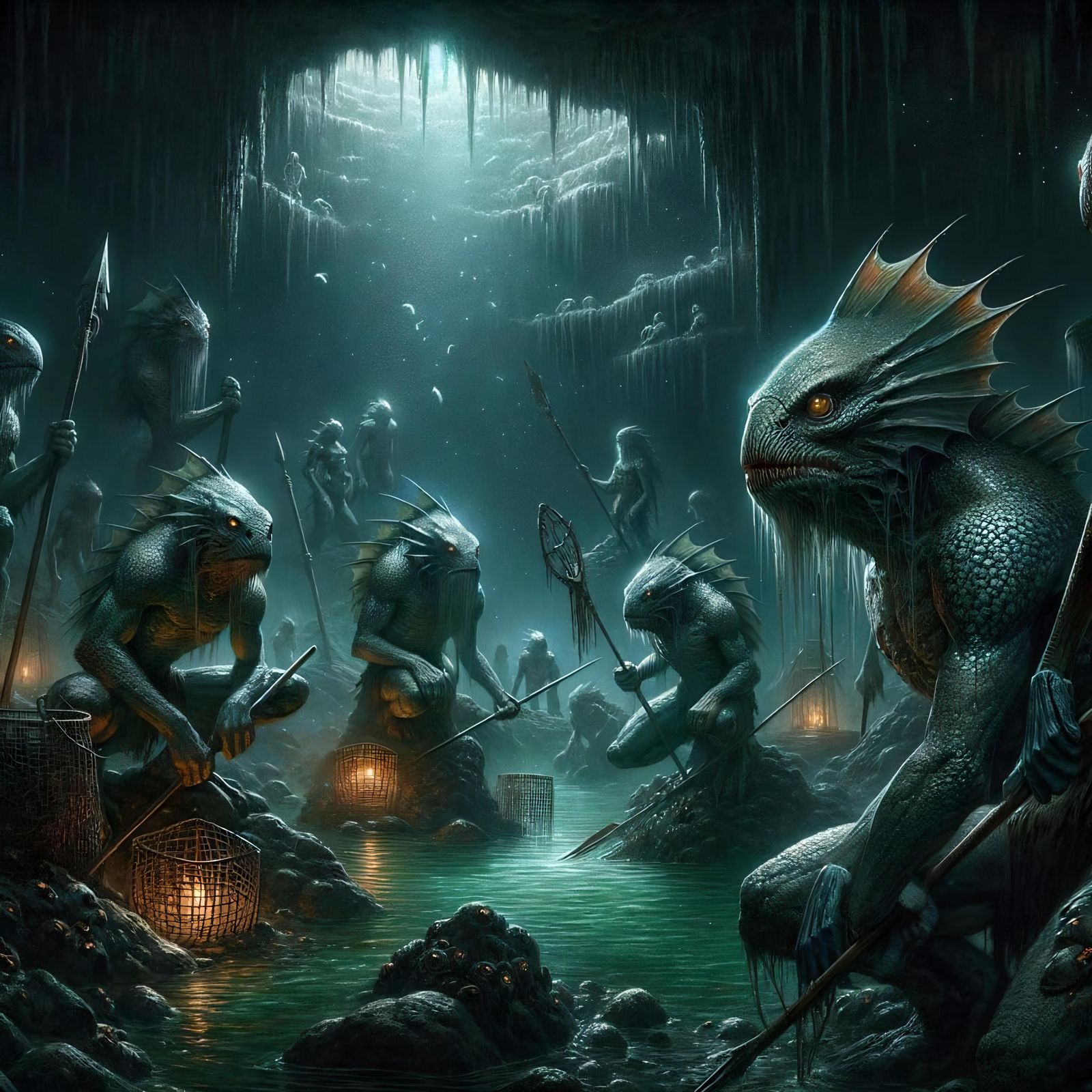 Kuo-Toa in Dark Underdark Cavern Digital Art