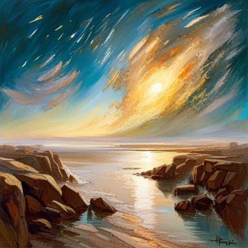 Spectacular Meteor Shower in Post-Impressionist Style