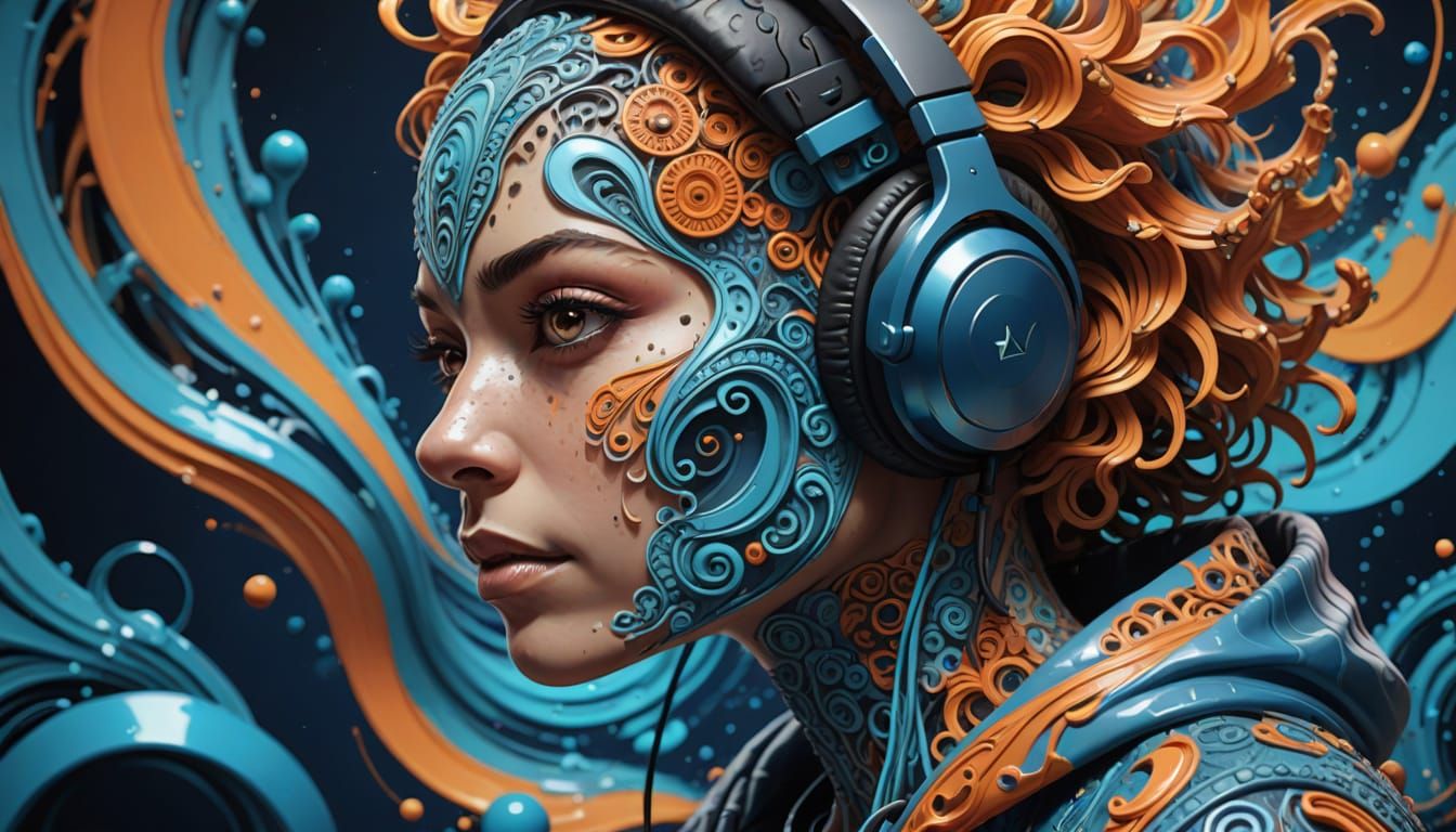 Cyborg Alien Deejay in Hyperrealistic Graffiti Art