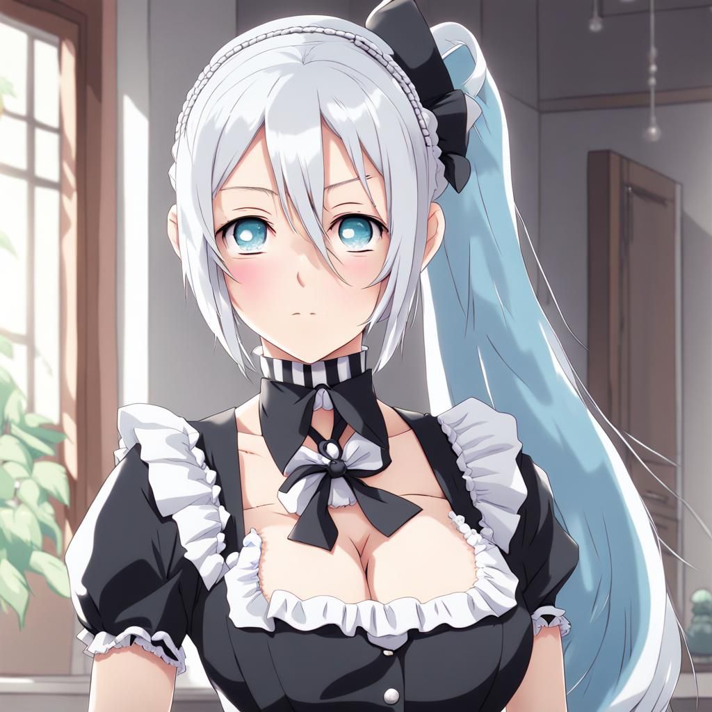 Anime Style Maid with Braids and Blue Eyes