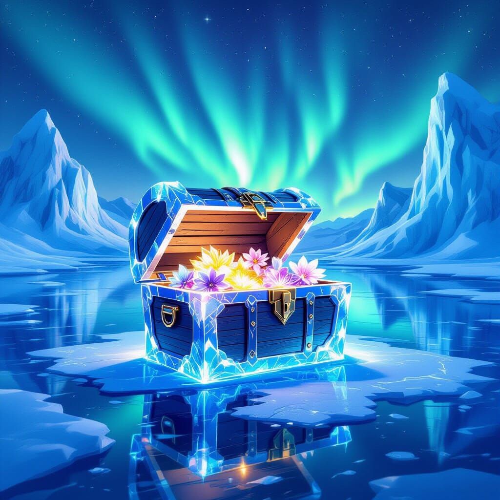 Crystalline Ice Chest with Aurora Borealis