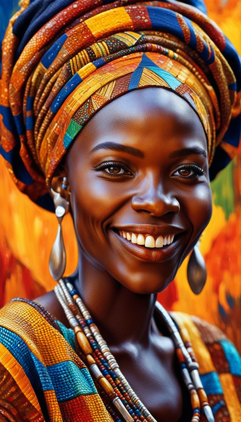 Striking Oil Painting of Woman in African Clothing