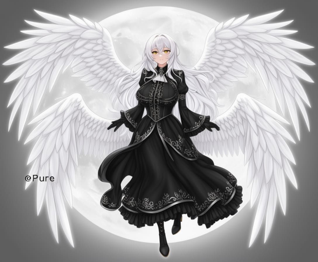 Angel Gabriel with Moonlit Wings in Gothic Dress