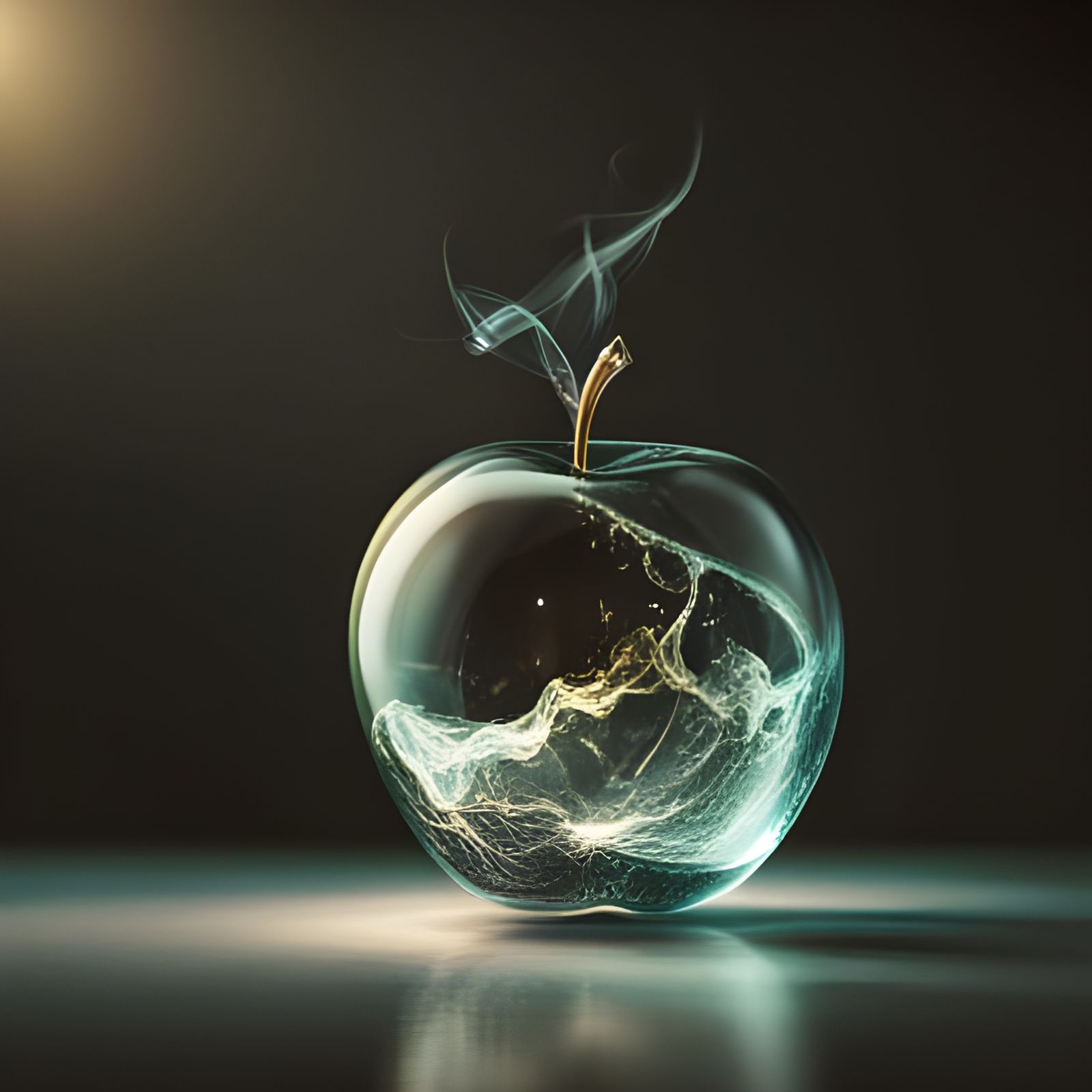 Glowing Glass Apple with Cosmic Energy