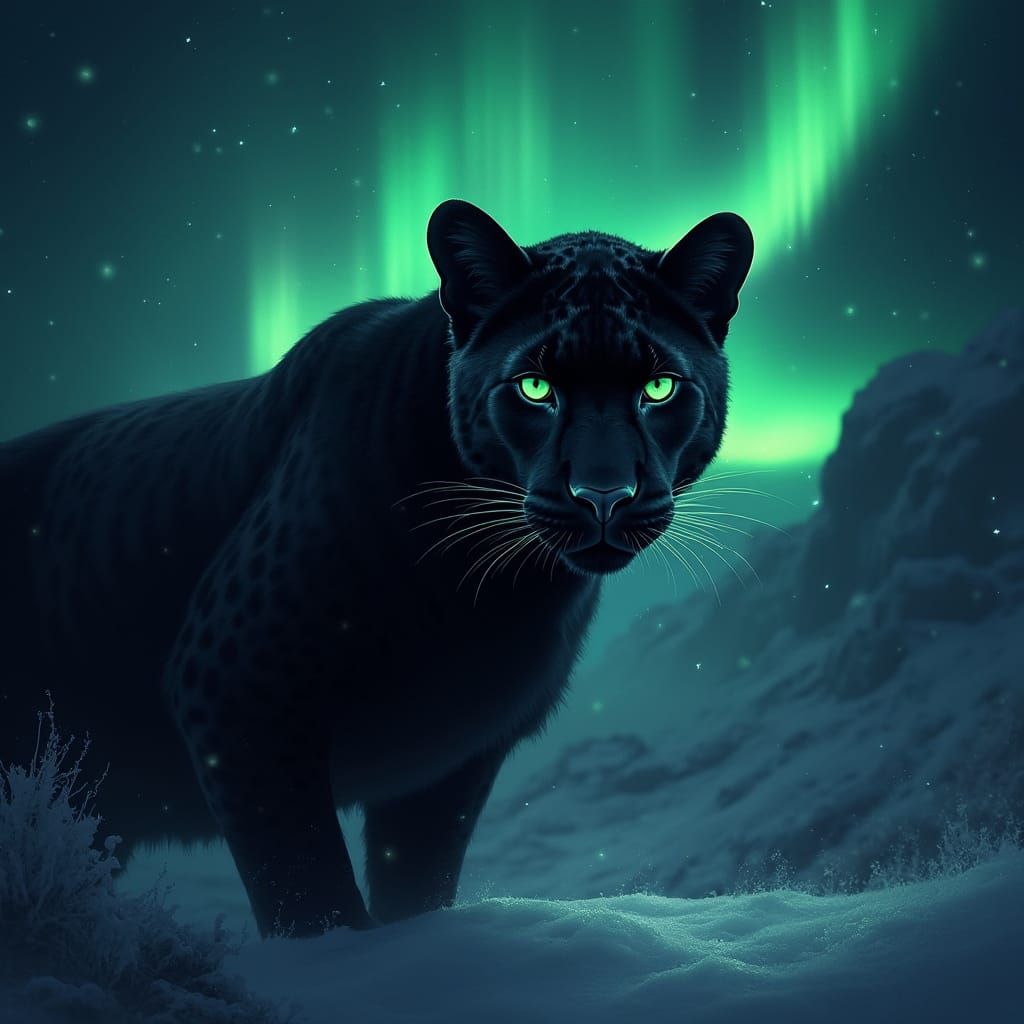 Mysterious Black Leopard Emerges from Shadows in a Vibrant A...