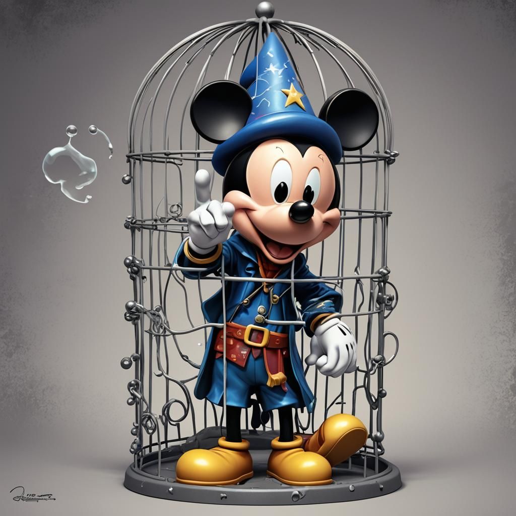 Mickey Mouse Wizard and Caged Mouse: Pixar-Style 3D Art