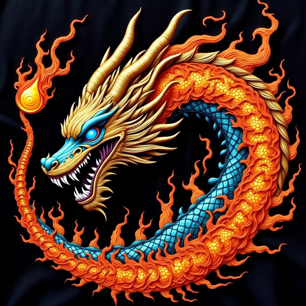 Embroidered Fire Dragon Patch with Molten Eyes