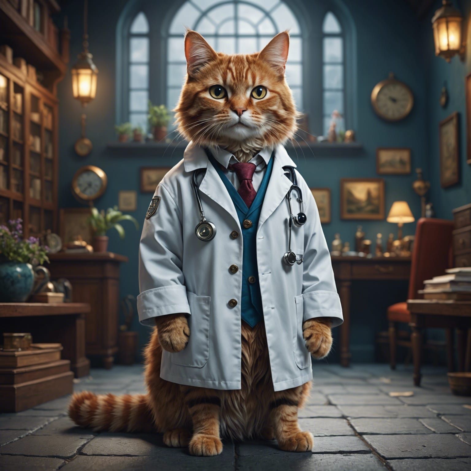 Cat Doctor in Detailed Fantasy Art