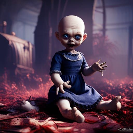 Horrifying Doll with Toes for Fingers in Detailed Digital Ar...