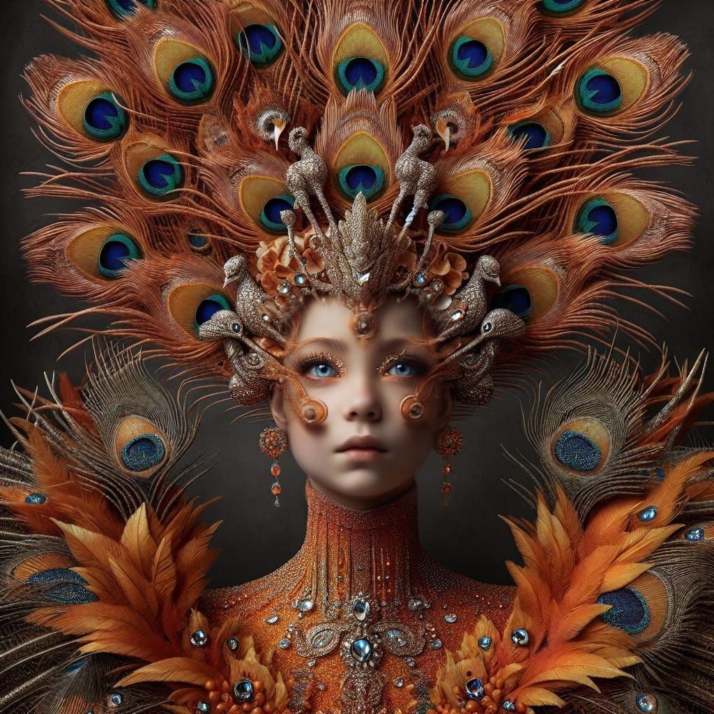 Majestic Peacock Queen in Orange Gown