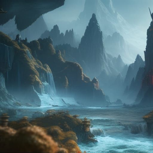 Detailed Matte Painting of Valhalla in Deep Color