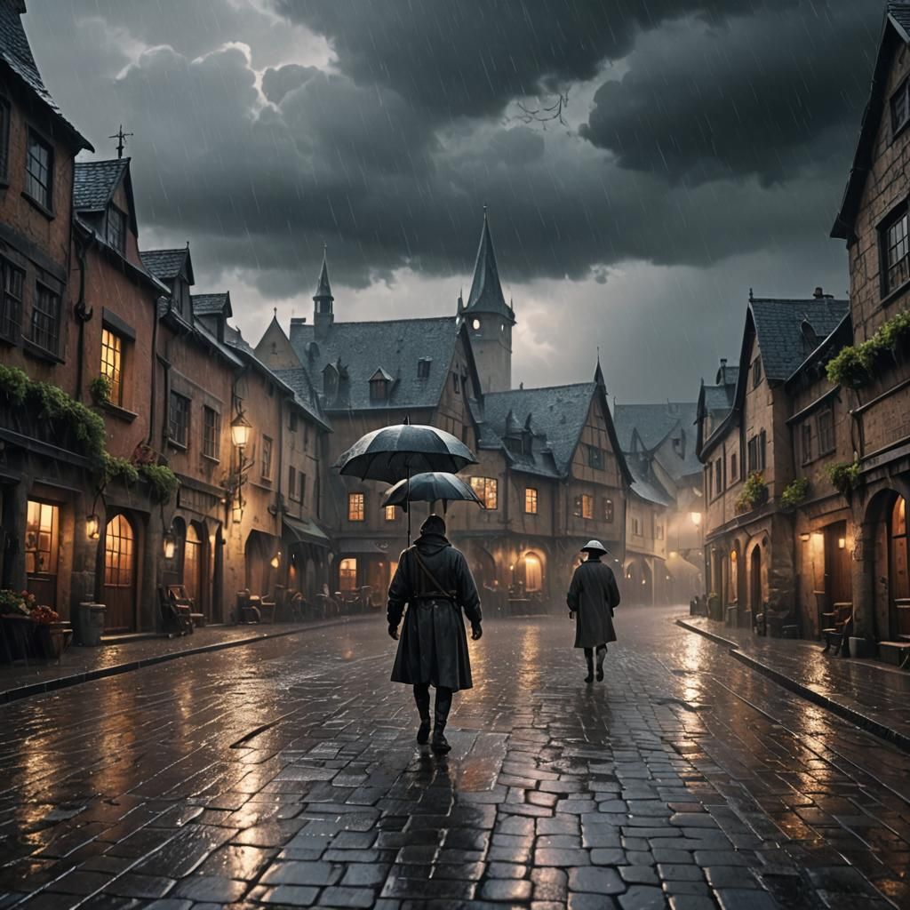 Medieval Town in Storm: Cinematic 3D Digital Art