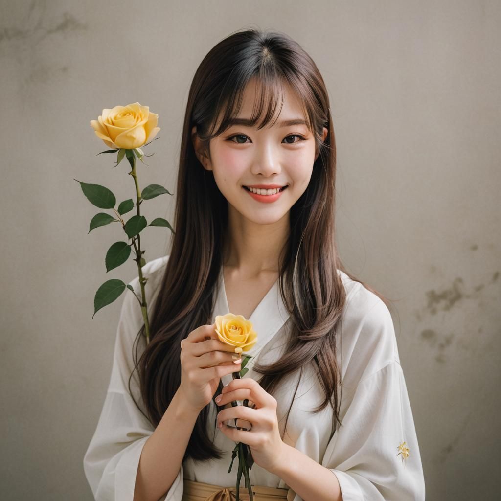 Japanese Girl with Glass Rose Portrait