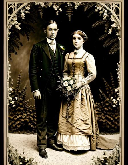 Sepia Art Illusion 
Edwardian Couple Wedding Portrait 
Spring Flowers Bouquet ³