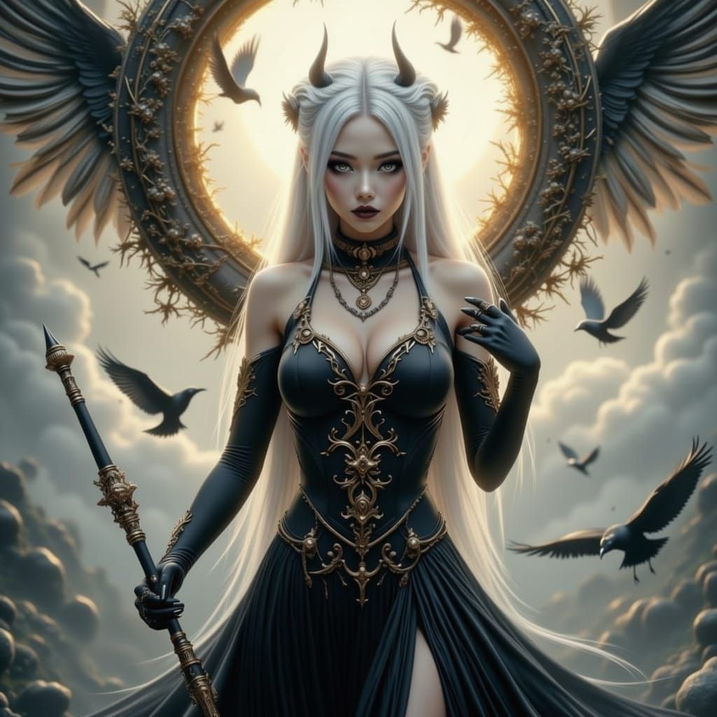 Elegant Warrior Woman in Anime Style with Gold Accents