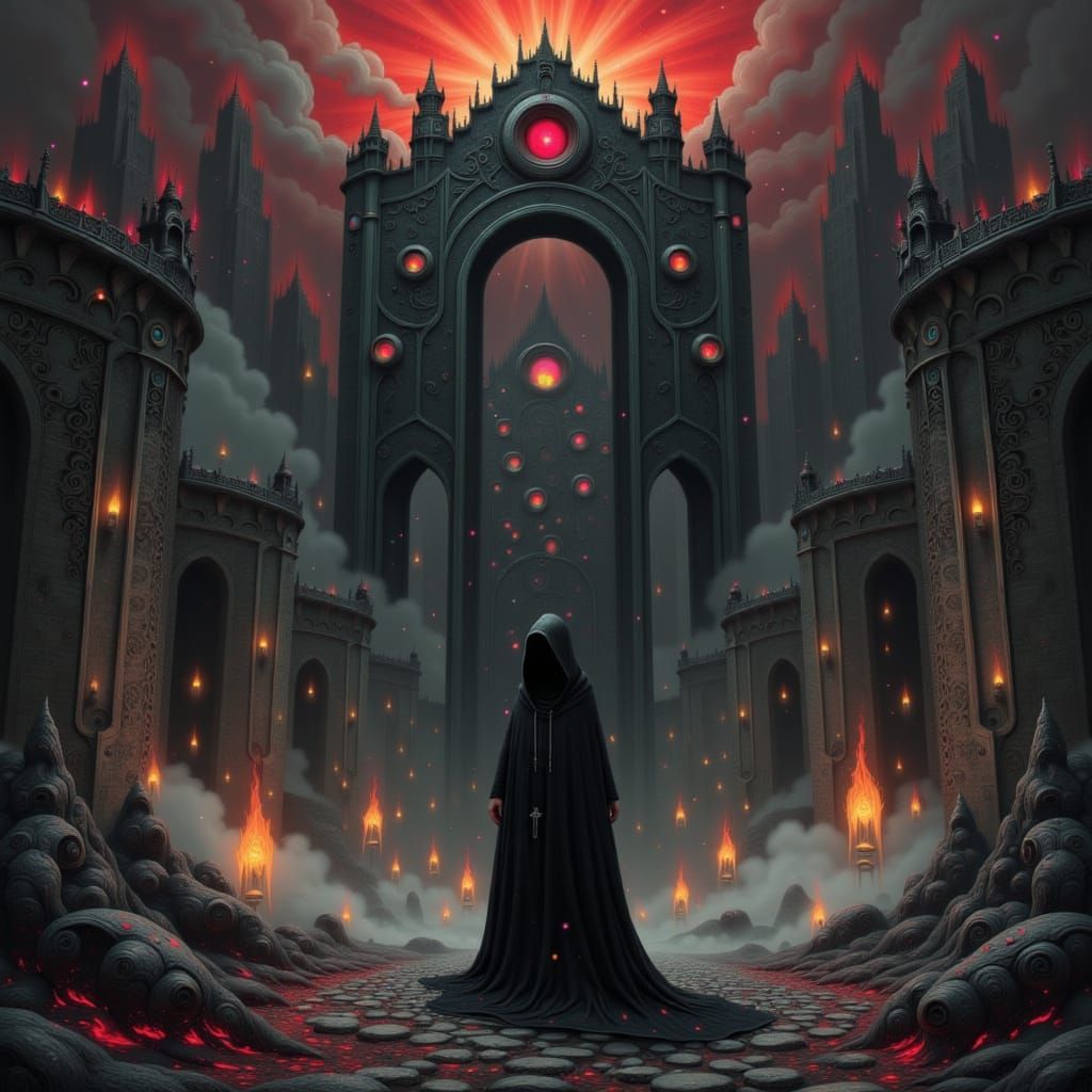 Ominous Figure at the Seven Gates of Hell