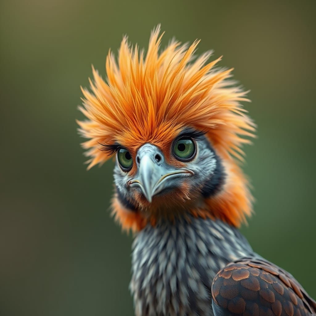 Hyper-Realistic Bird with Orange Mane