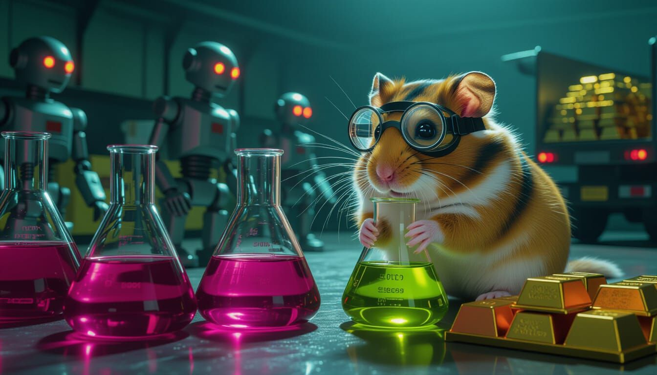 Hamster Scientist Investigates Glowing Liquid in Lab