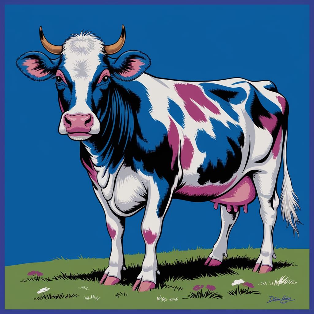 Colorful Farm Cow Silk Screen Art